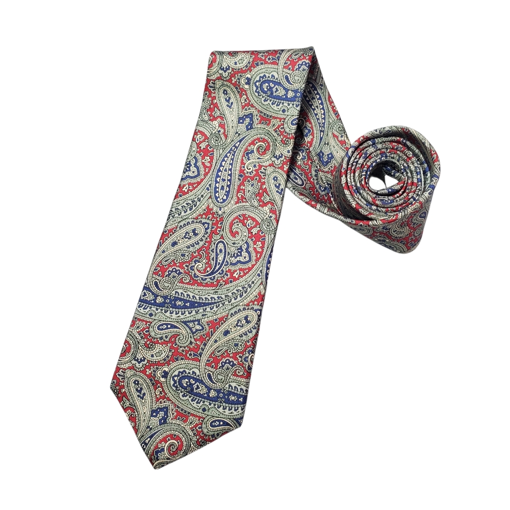 Lazarus Evening Paisley Italian Silk Mens Formal Tie in Red, Blue, Cream.